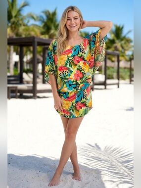 Anne Cole Tropical Floral Multicolor Swim Coverup S/M